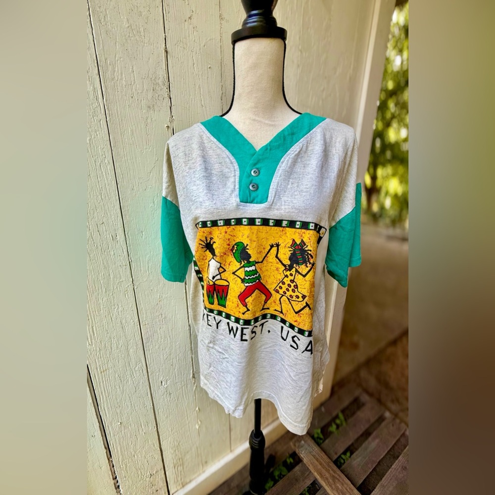 Vintage 90s Rescue Key West, USA White/Turquoise Size Small Graphic Tourist Tee